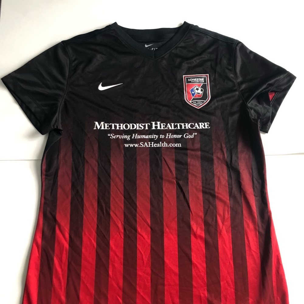 Nike Soccer T-Shirt Size L Red and Black For Women’s-V Neck-Polyester New